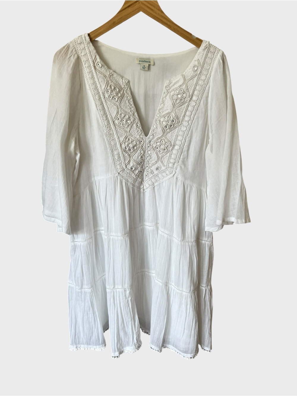Sundance white 100% cotton mini dress.